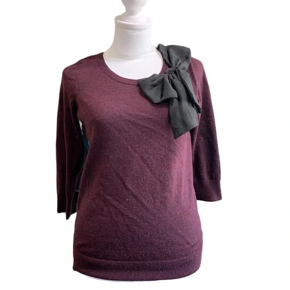 Loft women's size PS maroon light weight sweater with black bow - Picture 1 of 4